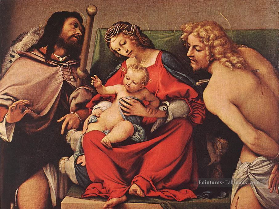 Madone avec l’enfant et Sts Rock et Sebastian 1522 Renaissance Lorenzo Lotto Peintures à l'huile